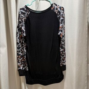 Amazon Black Tunic with Gray and Brown Leopard Print Sleeves